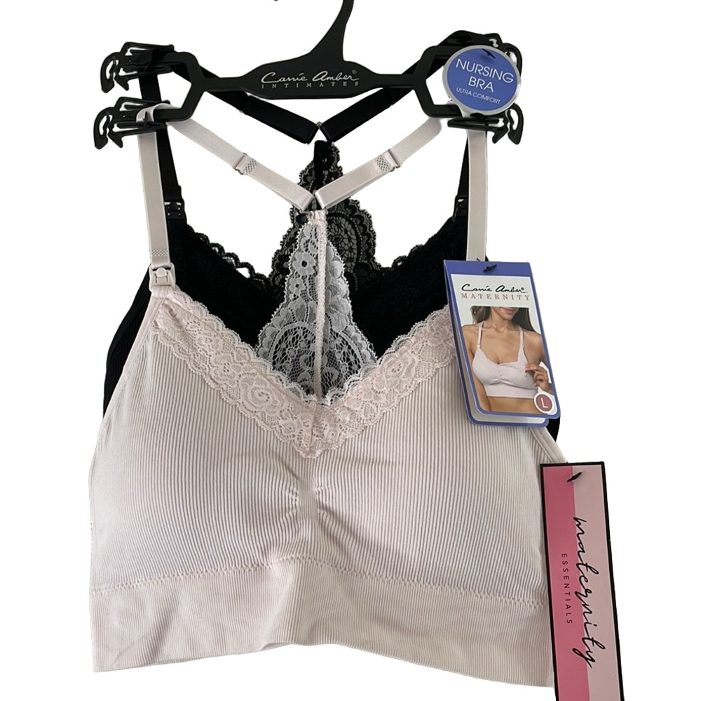NWT Carrie Amber Maternity Nursing Bra Set - Black and Pink Size L